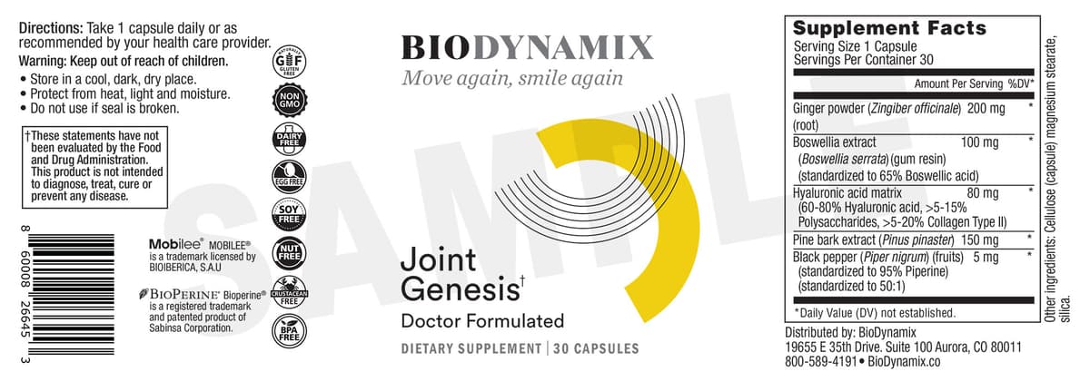 Joint Genesis supplement label showing ingredients