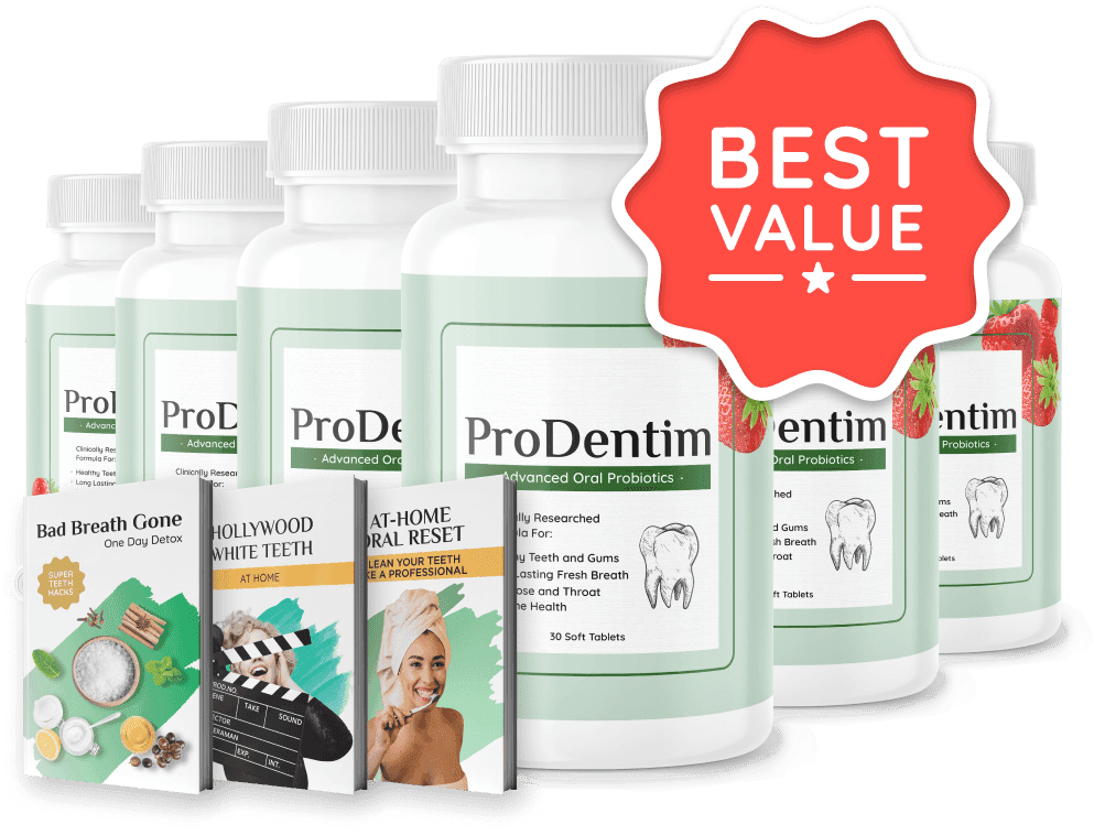 ProDentim 6-bottle package with bonus materials